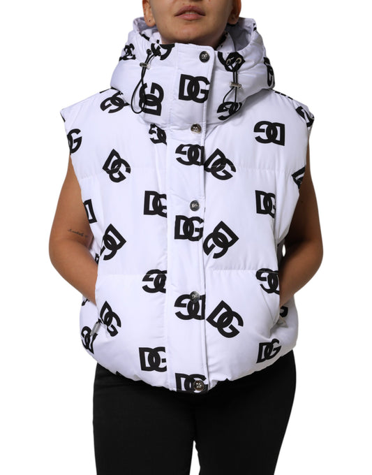 Dolce &amp; Gabbana White Black DG Mania Polyester Puffer Jacket