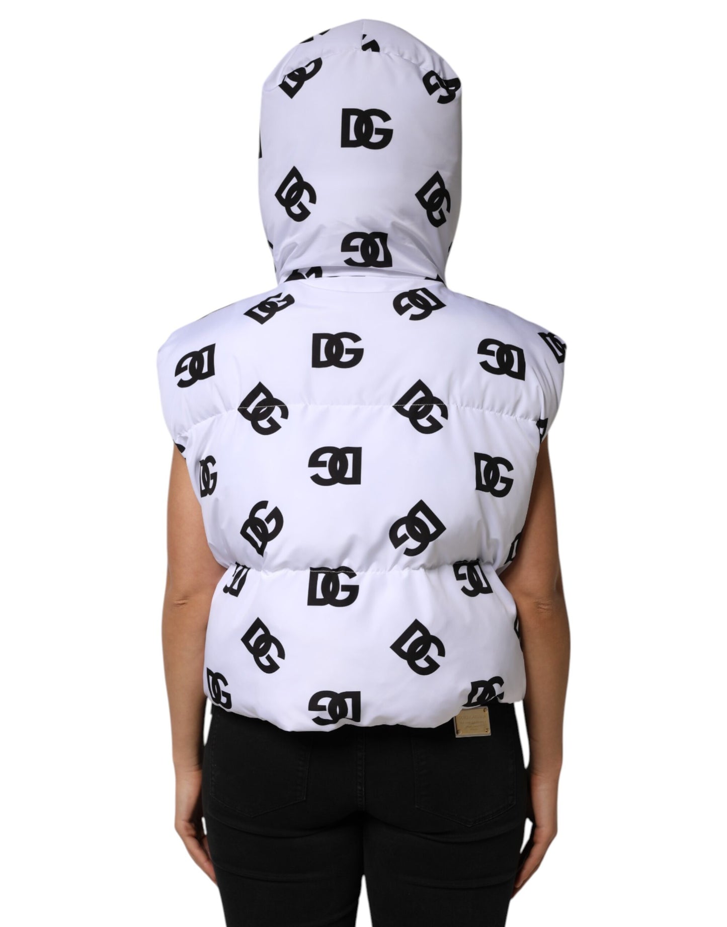 Dolce &amp; Gabbana White Black DG Mania Polyester Puffer Jacket