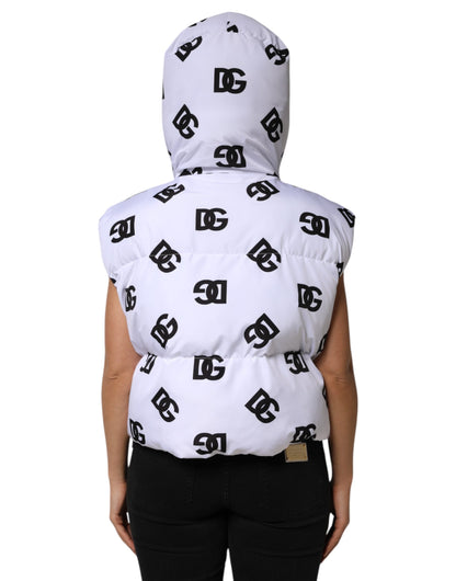 Dolce &amp; Gabbana White Black DG Mania Polyester Puffer Jacket