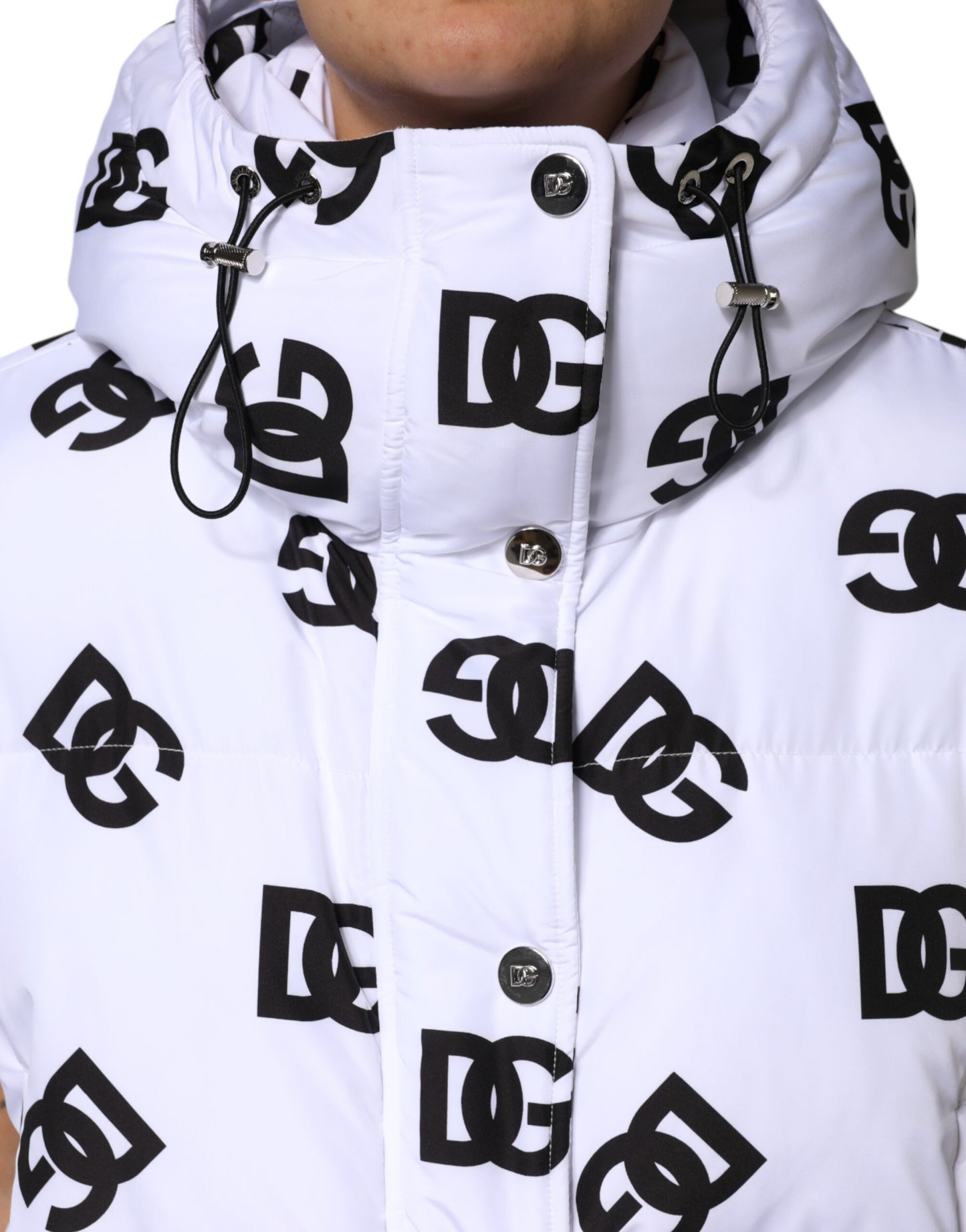 Dolce &amp; Gabbana White Black DG Mania Polyester Puffer Jacket