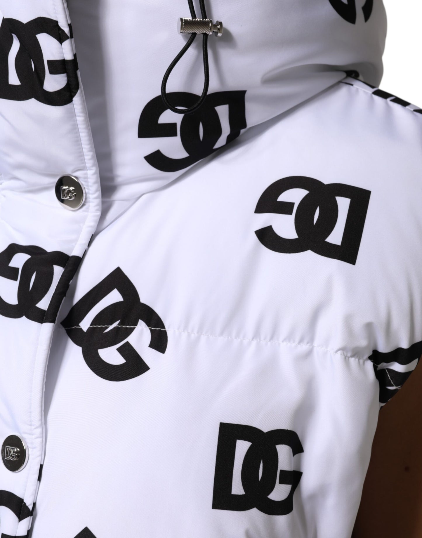 Dolce &amp; Gabbana White Black DG Mania Polyester Puffer Jacket