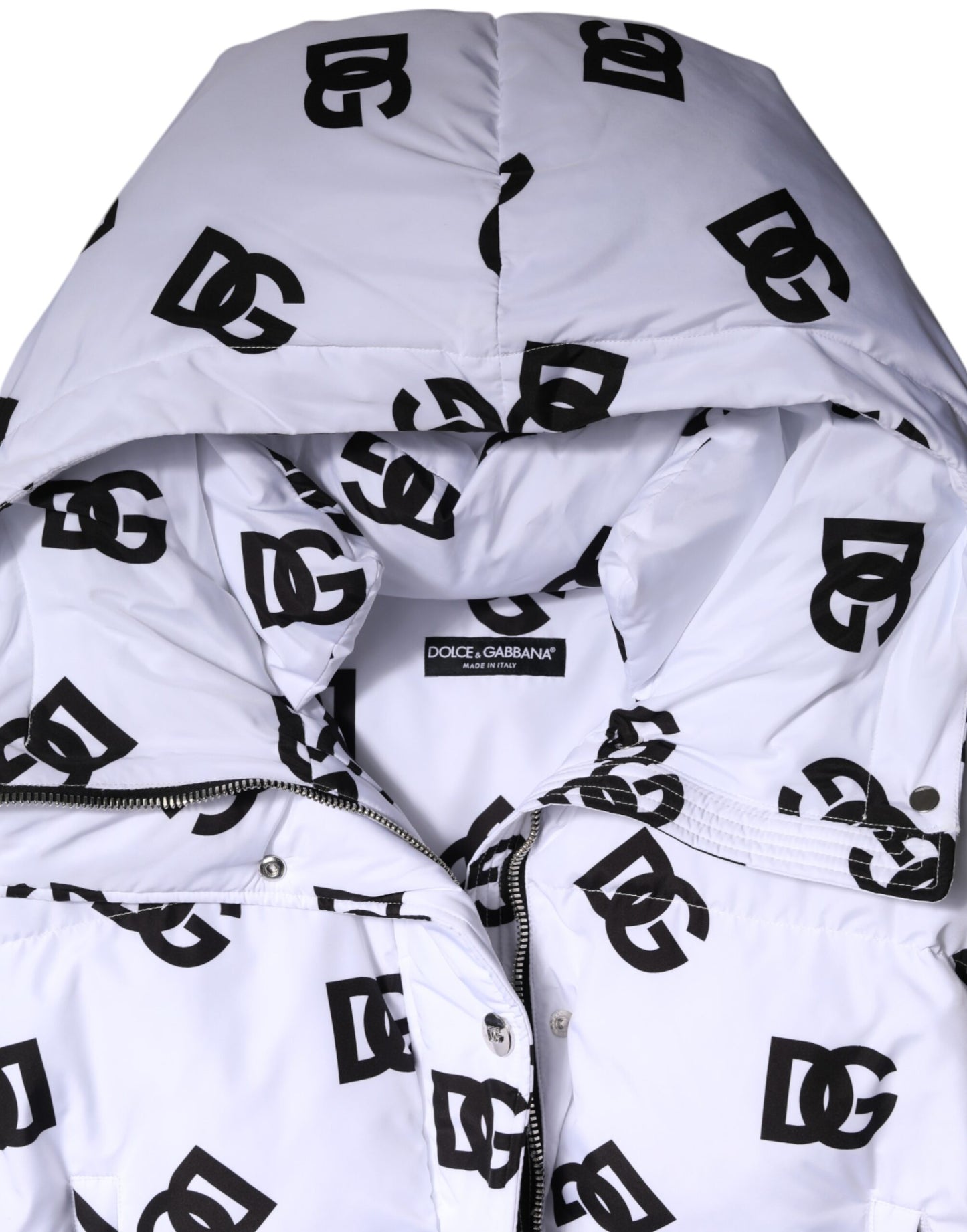 Dolce &amp; Gabbana White Black DG Mania Polyester Puffer Jacket