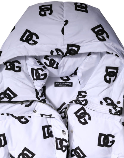 Dolce &amp; Gabbana White Black DG Mania Polyester Puffer Jacket