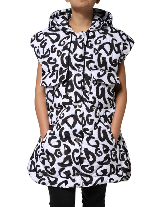 Dolce &amp; Gabbana White DG Mania Hooded Sleeveless Puffer Jacket