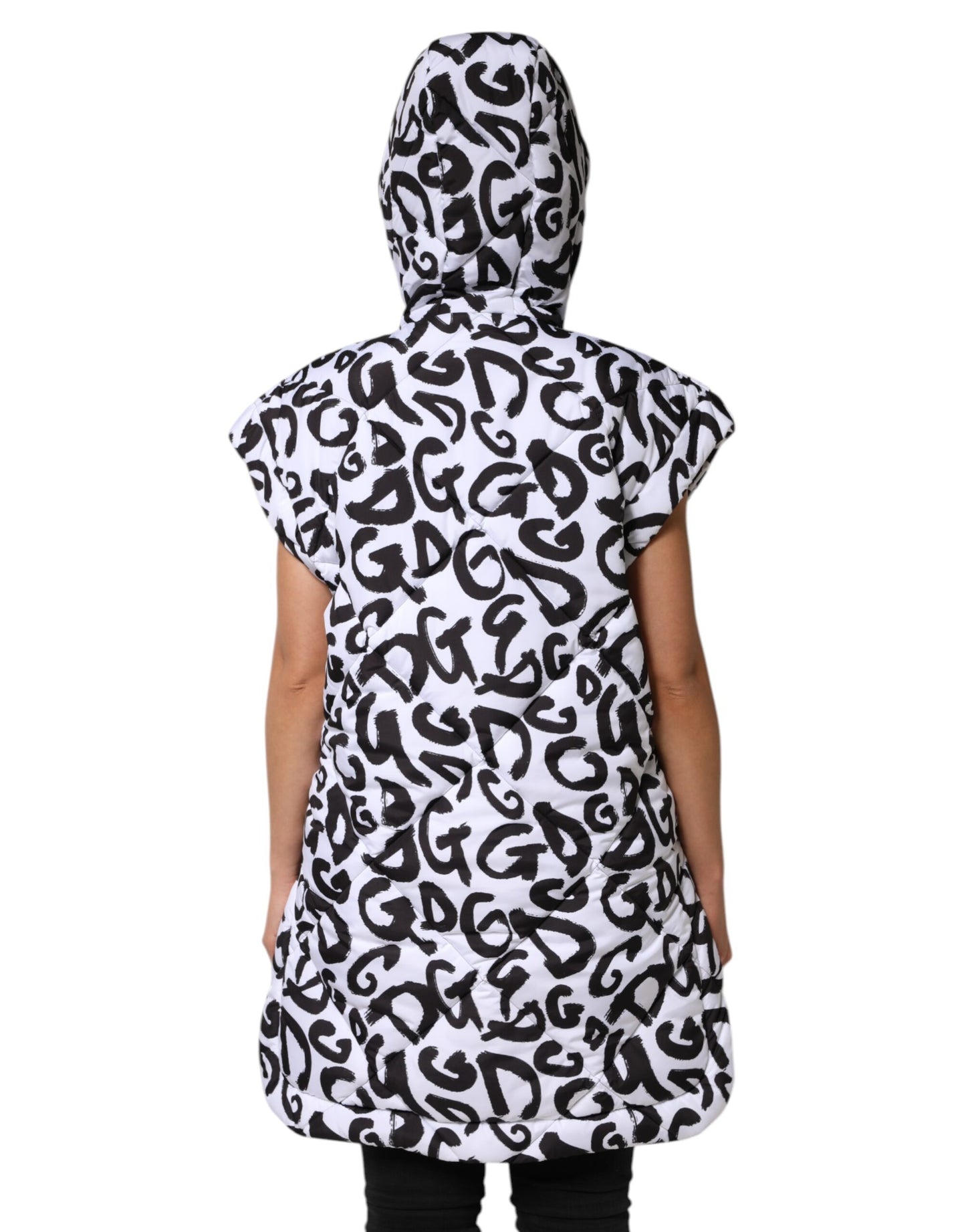 Dolce &amp; Gabbana White DG Mania Hooded Sleeveless Puffer Jacket