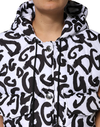 Dolce &amp; Gabbana White DG Mania Hooded Sleeveless Puffer Jacket