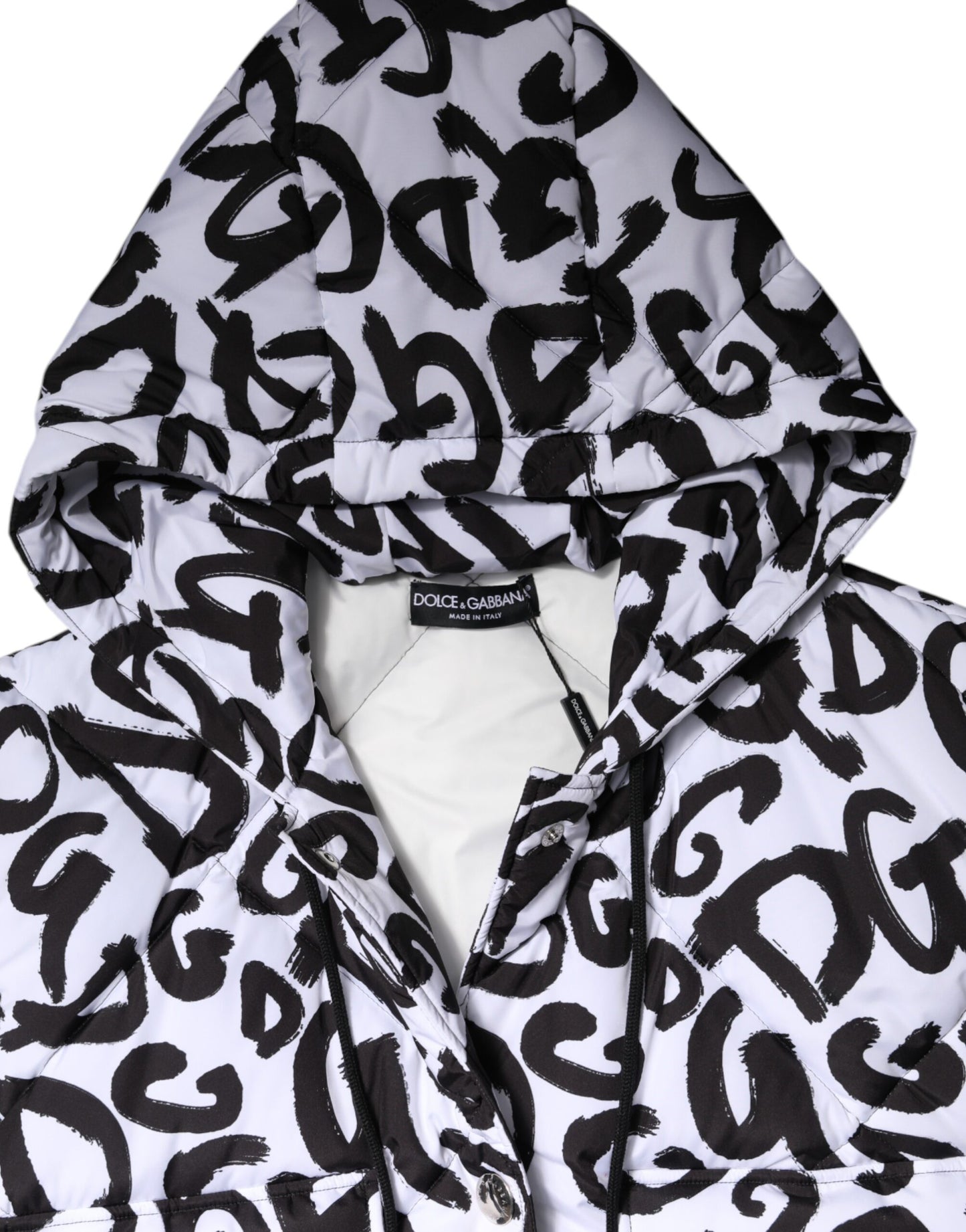 Dolce &amp; Gabbana White DG Mania Hooded Sleeveless Puffer Jacket