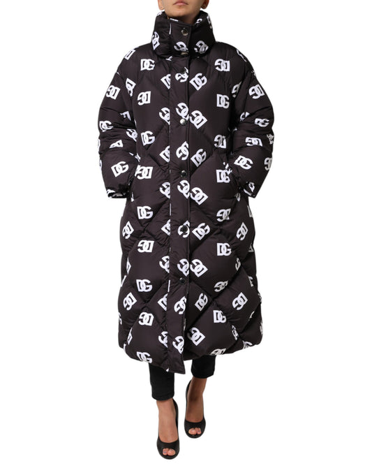 Dolce &amp; Gabbana Black DG Mania Puffer Quilted Long Coat Jacket