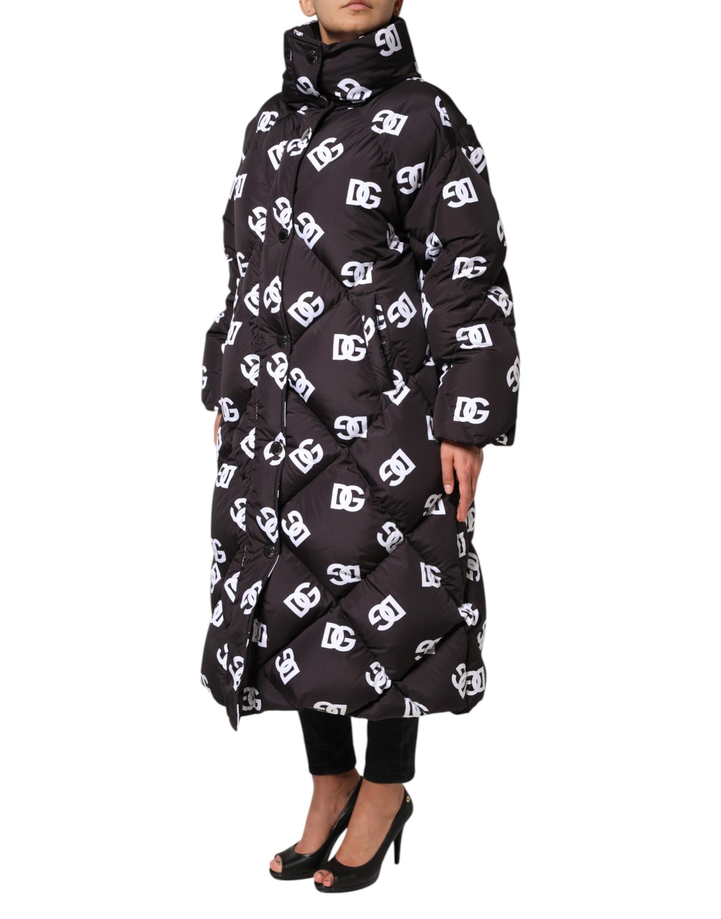 Dolce &amp; Gabbana Black DG Mania Puffer Quilted Long Coat Jacket