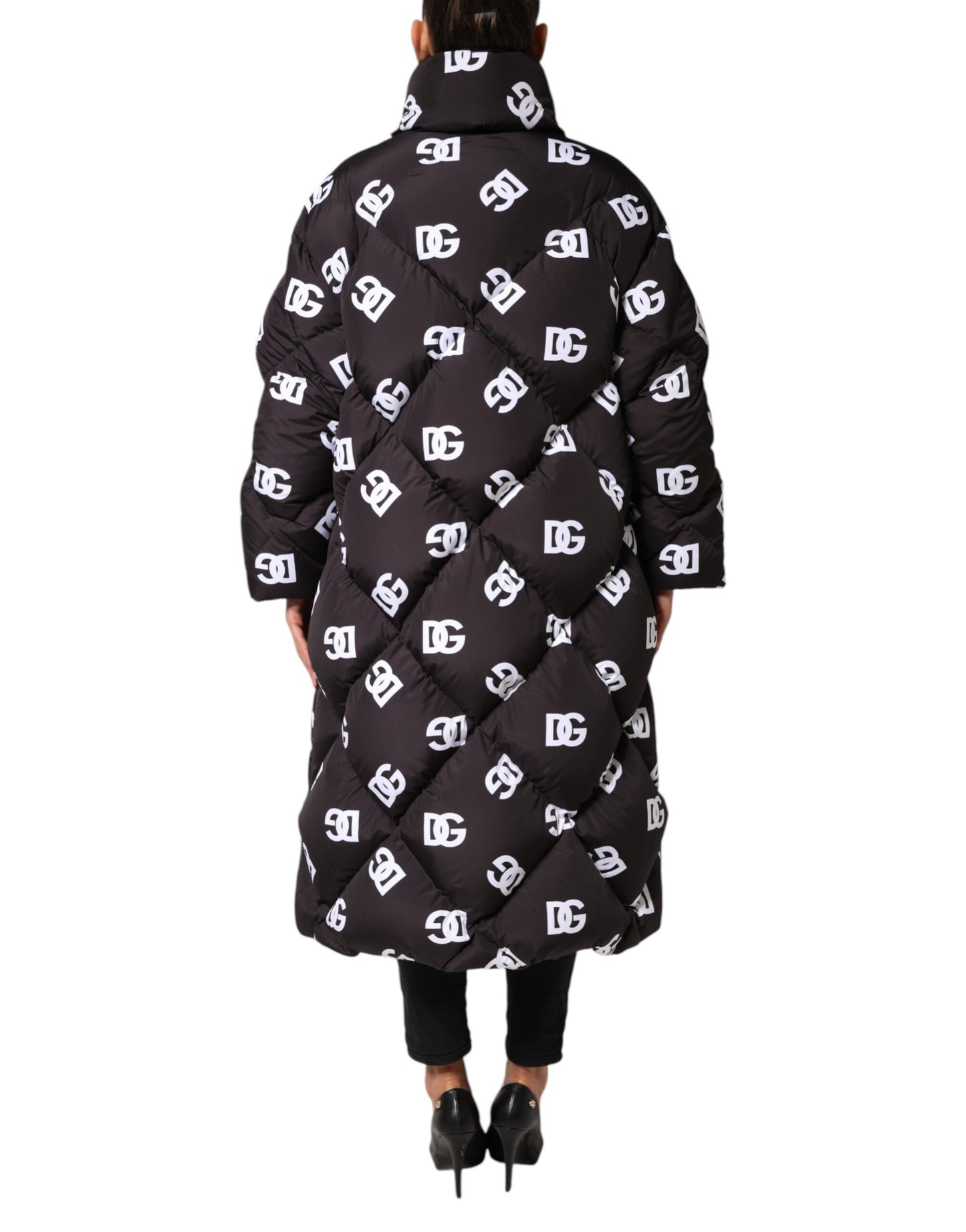 Dolce &amp; Gabbana Black DG Mania Puffer Quilted Long Coat Jacket