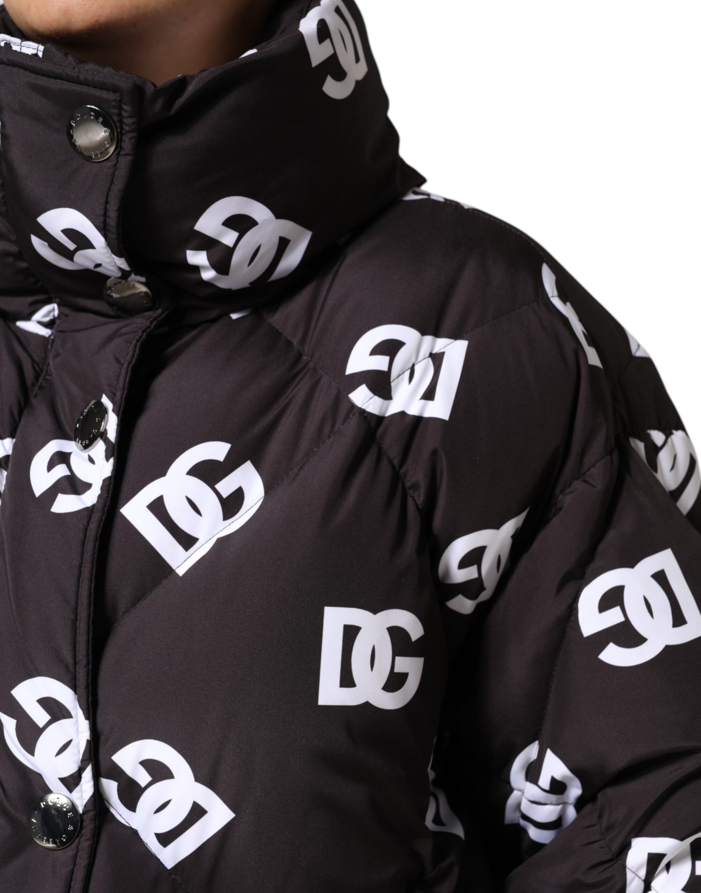 Dolce &amp; Gabbana Black DG Mania Puffer Quilted Long Coat Jacket