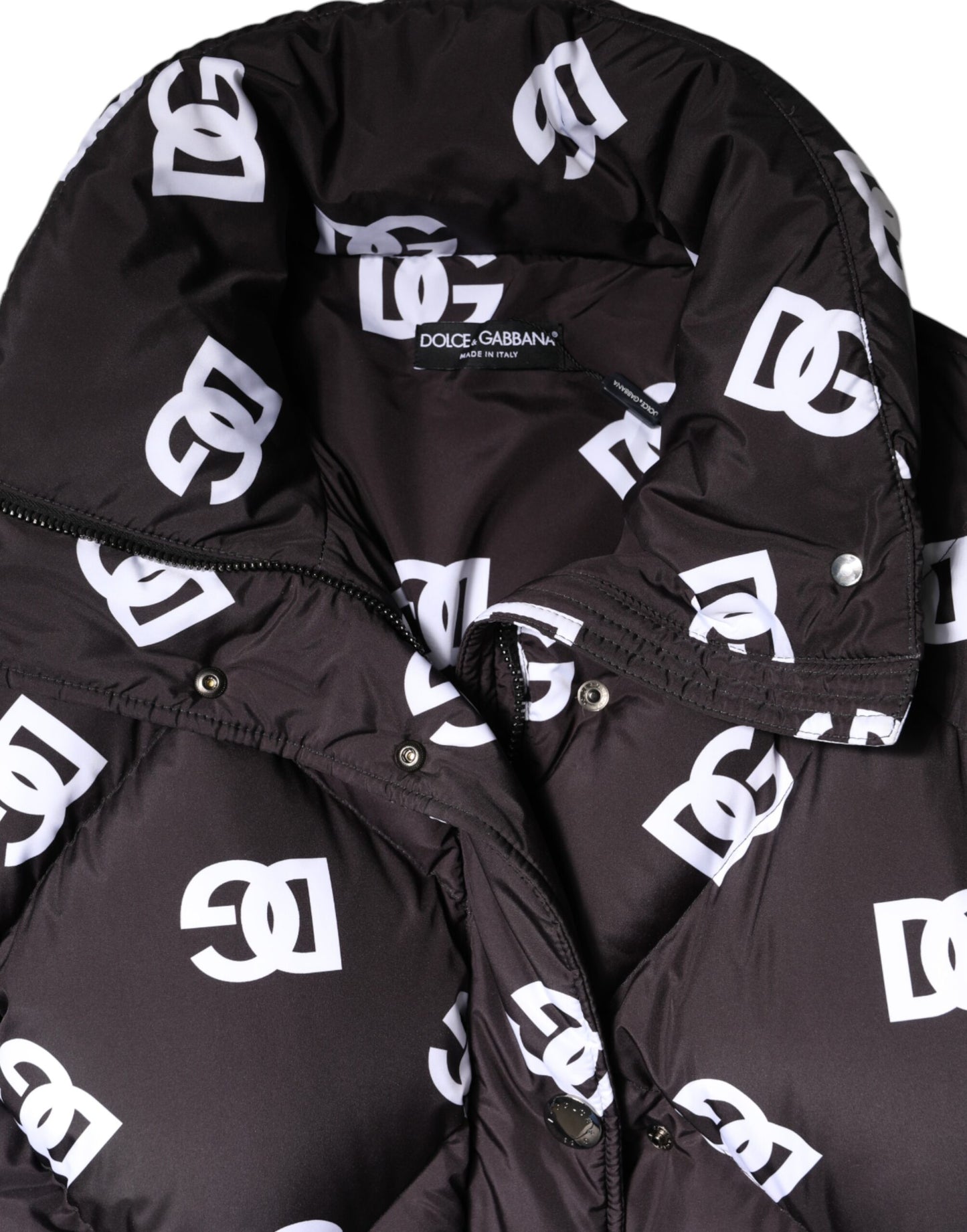 Dolce &amp; Gabbana Black DG Mania Puffer Quilted Long Coat Jacket