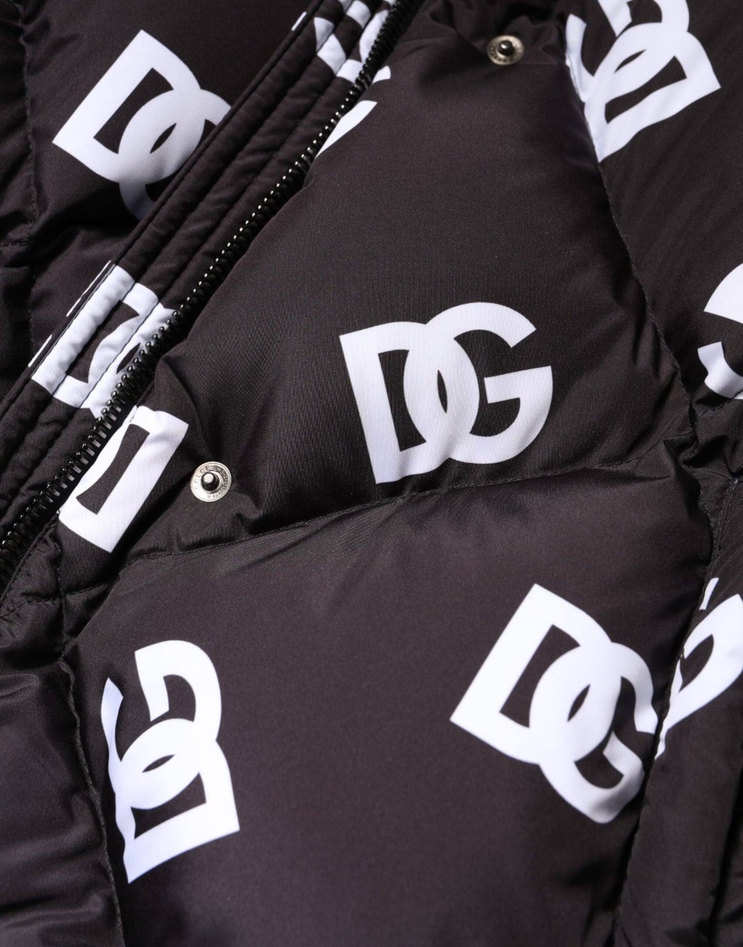 Dolce &amp; Gabbana Black DG Mania Puffer Quilted Long Coat Jacket