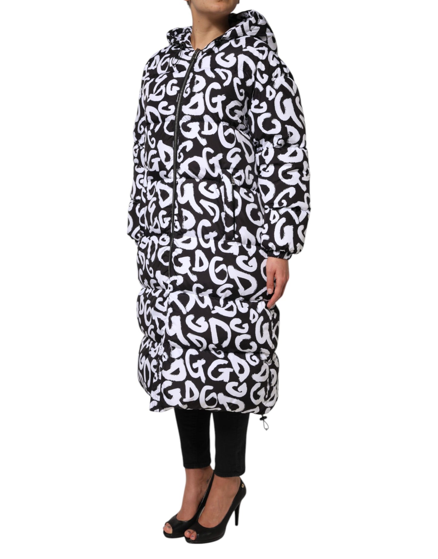 Dolce &amp; Gabbana Black White DG Mania Hooded Long Coat Jacket