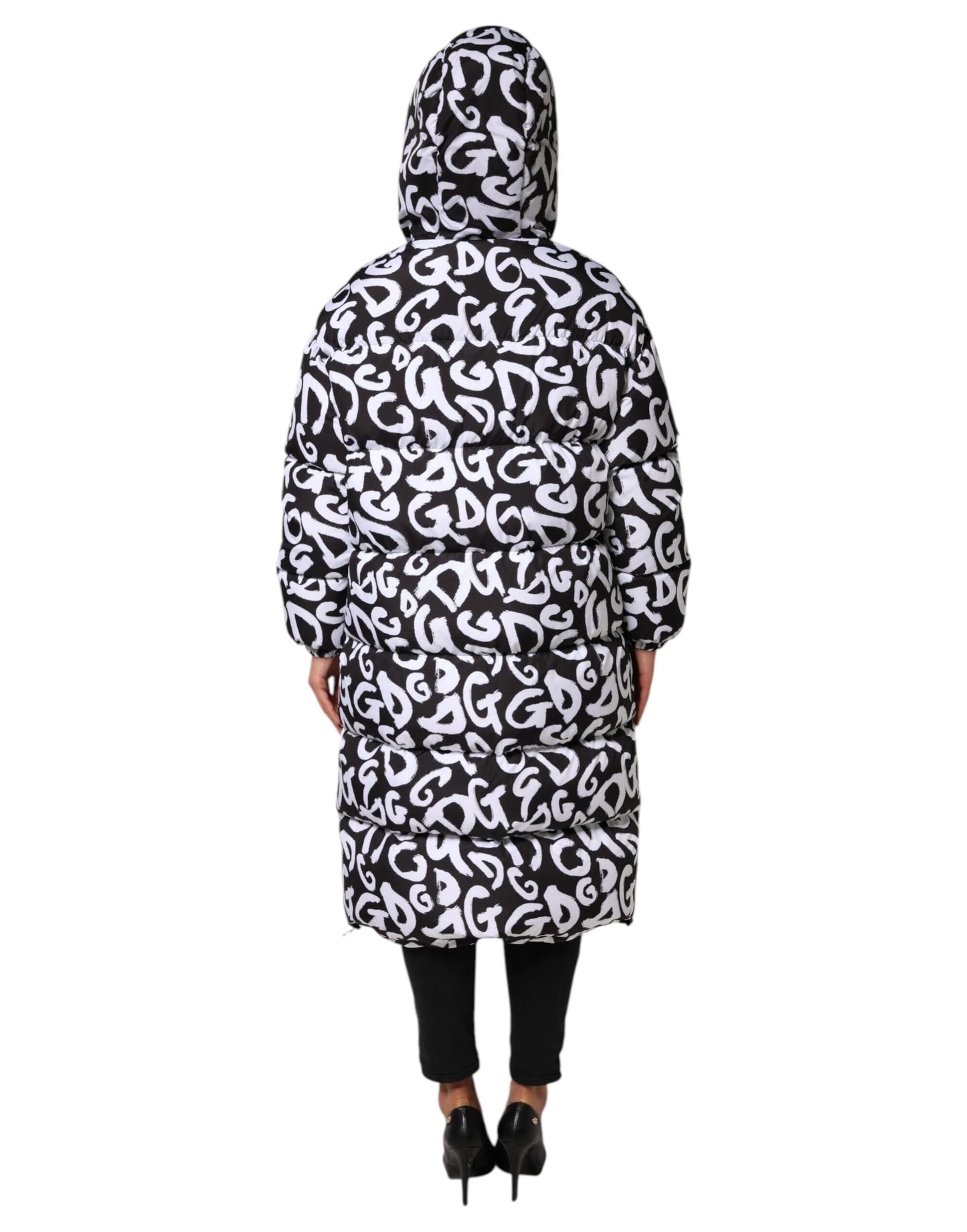 Dolce &amp; Gabbana Black White DG Mania Hooded Long Coat Jacket