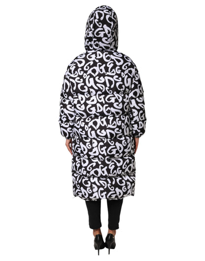 Dolce &amp; Gabbana Black White DG Mania Hooded Long Coat Jacket