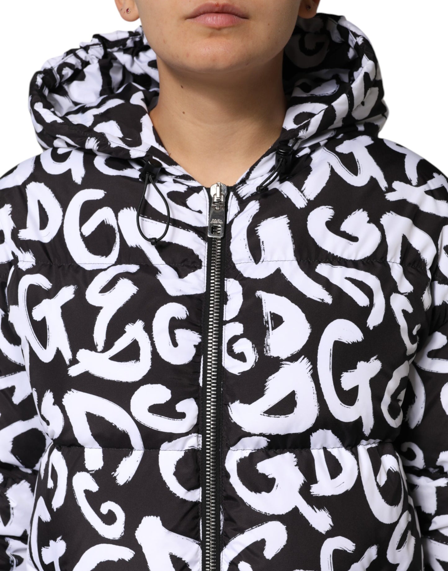 Dolce &amp; Gabbana Black White DG Mania Hooded Long Coat Jacket