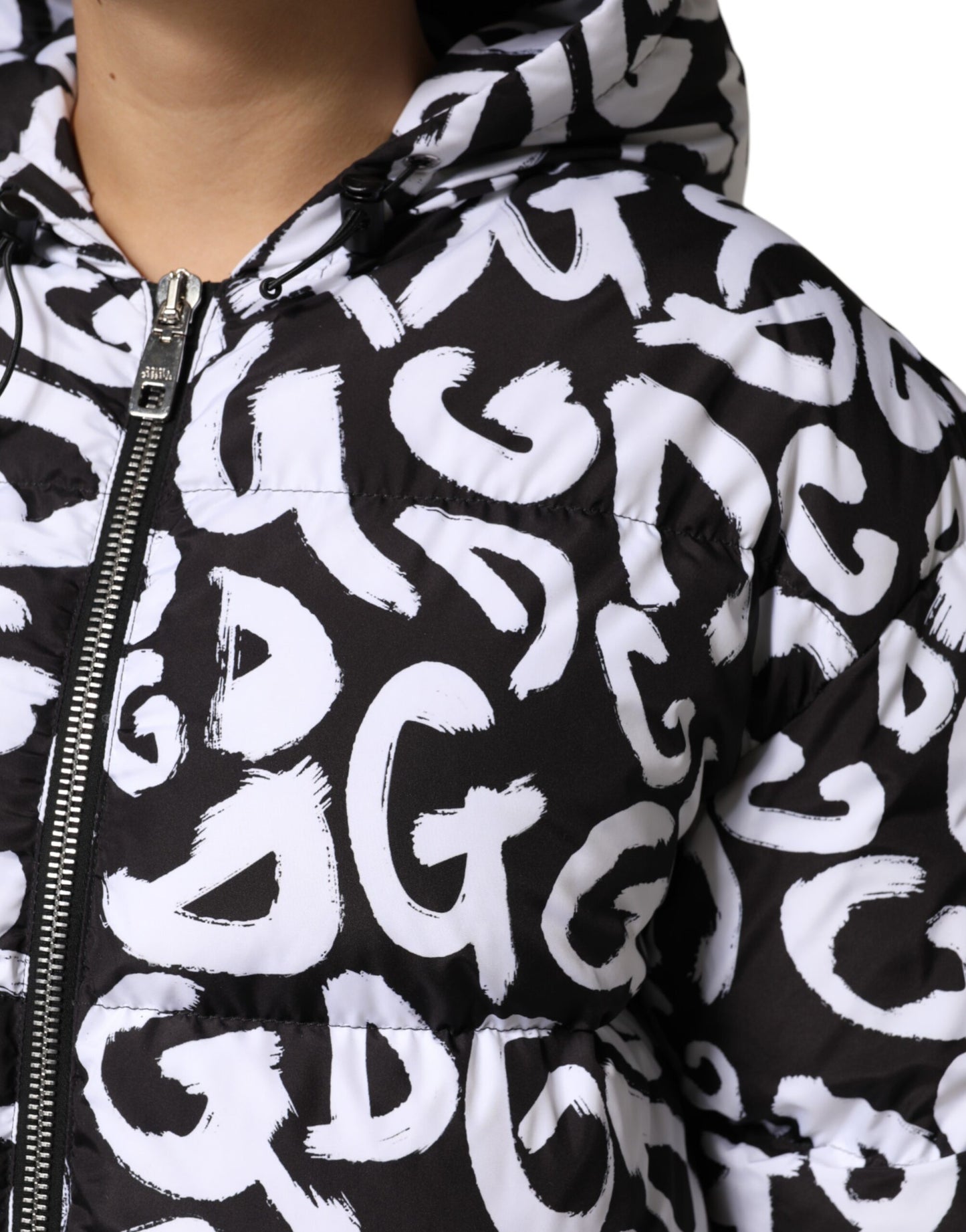 Dolce &amp; Gabbana Black White DG Mania Hooded Long Coat Jacket