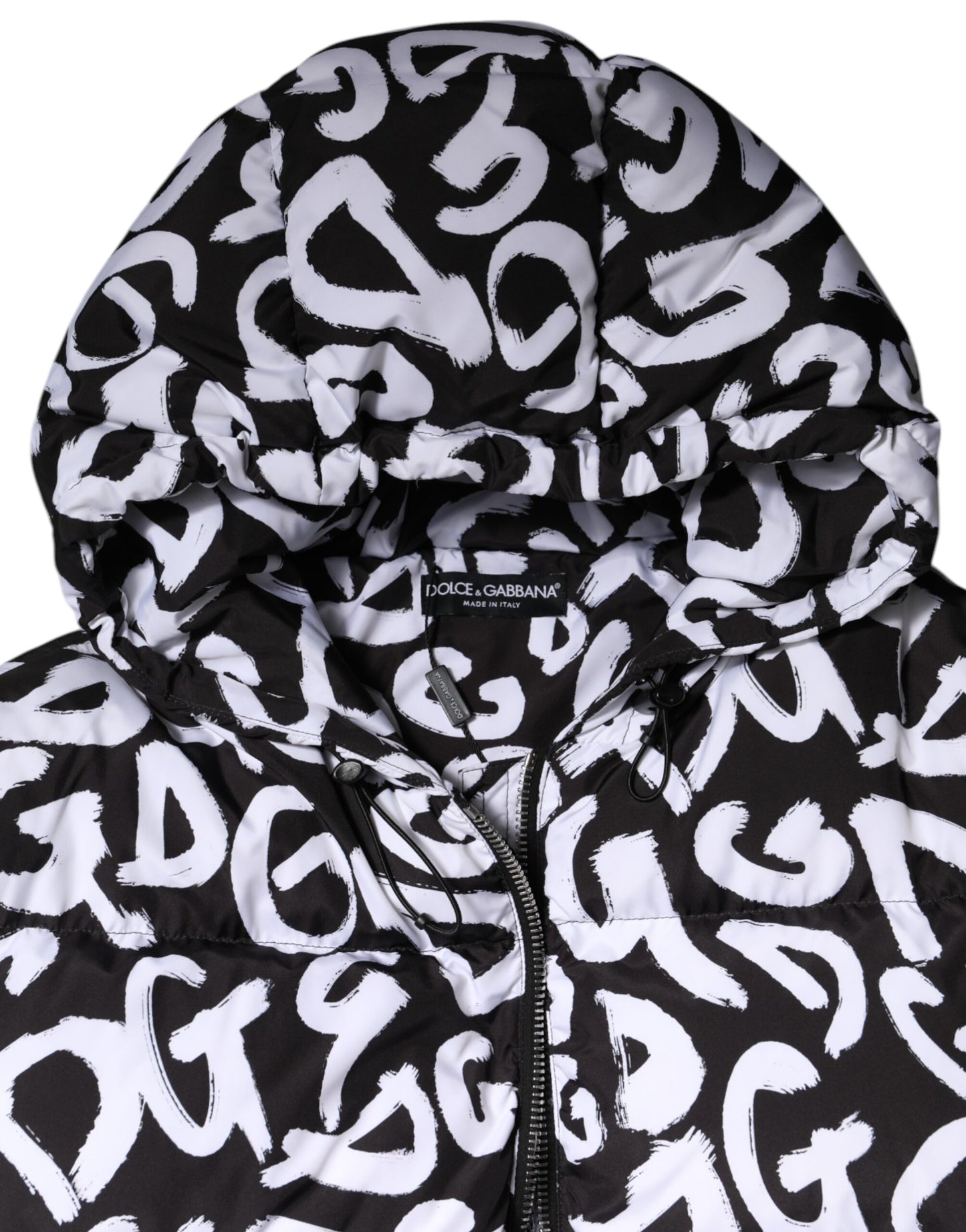 Dolce &amp; Gabbana Black White DG Mania Hooded Long Coat Jacket