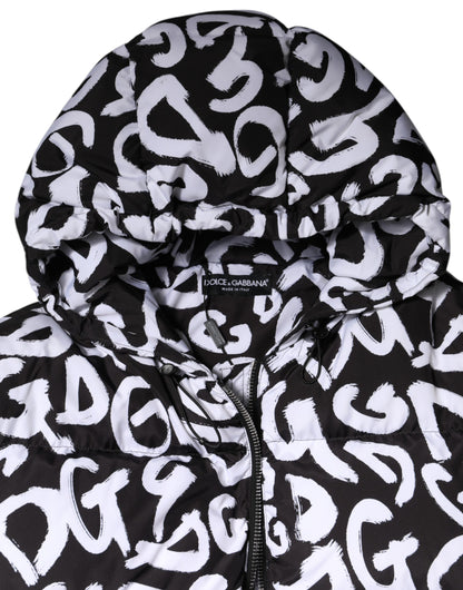 Dolce &amp; Gabbana Black White DG Mania Hooded Long Coat Jacket