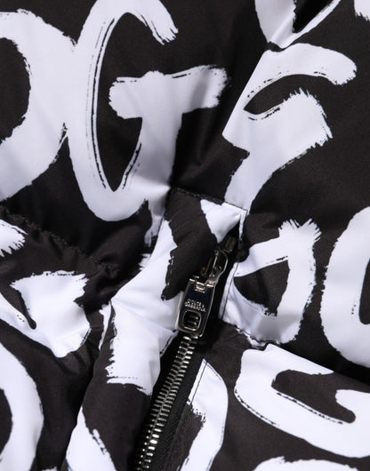 Dolce &amp; Gabbana Black White DG Mania Hooded Long Coat Jacket
