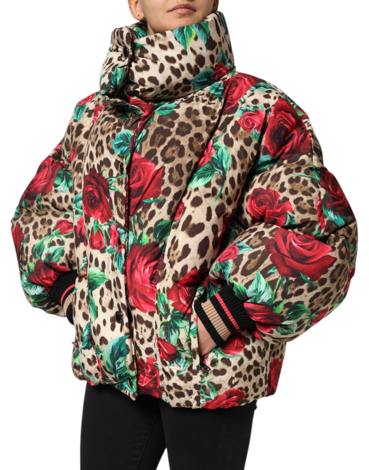 Dolce &amp; Gabbana Multicolor Leopard Rose Puffer Quilted Jacket