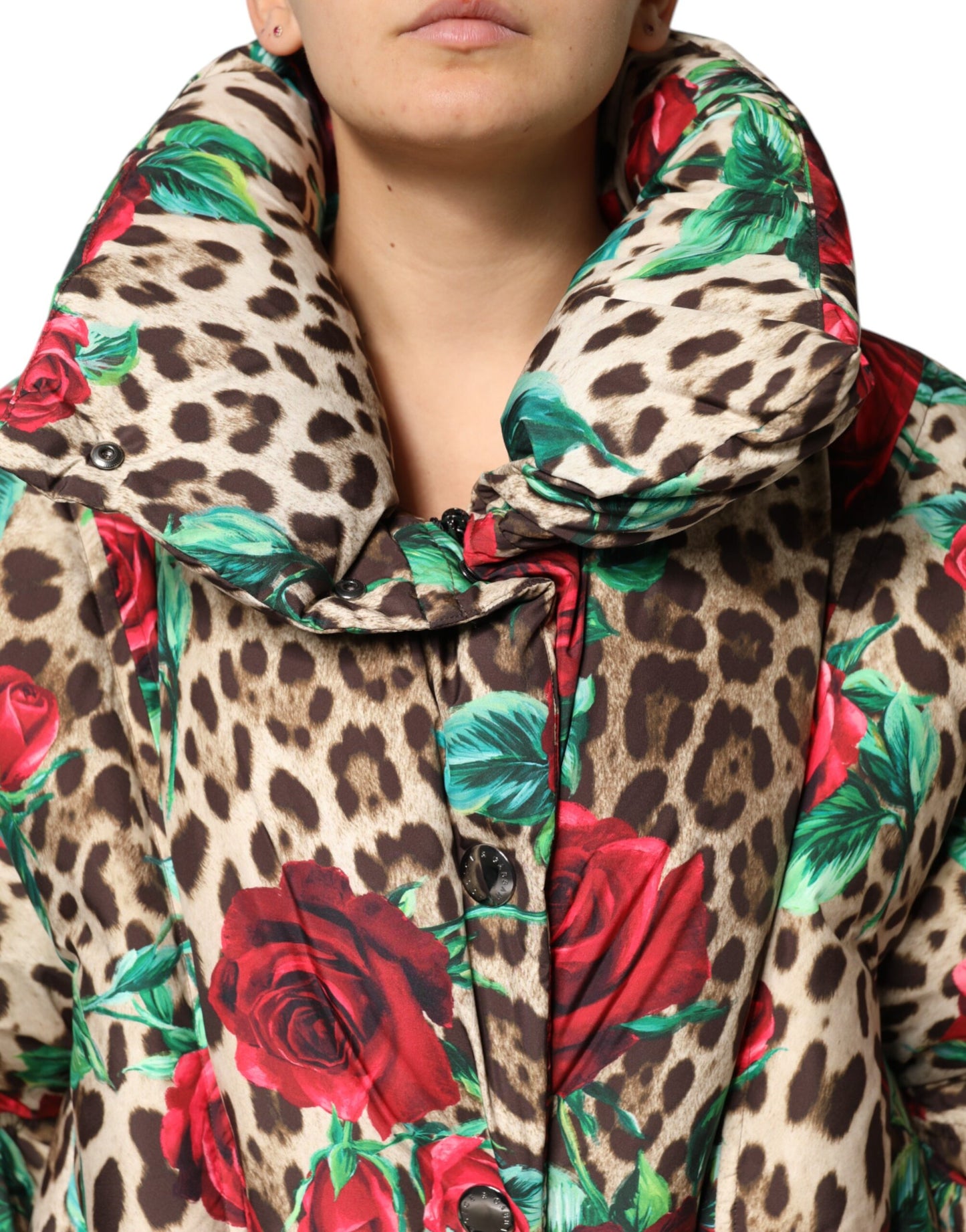 Dolce &amp; Gabbana Multicolor Leopard Rose Puffer Quilted Jacket