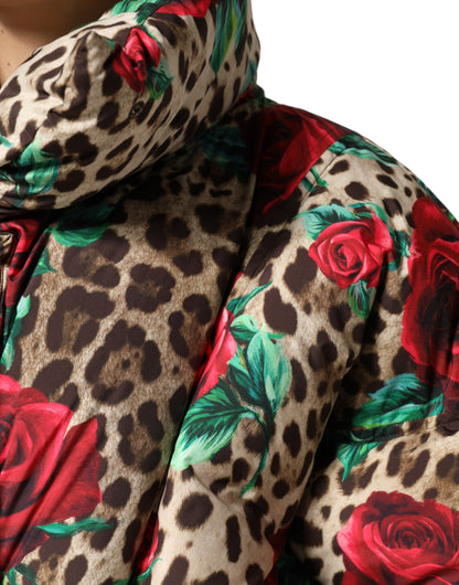 Dolce &amp; Gabbana Multicolor Leopard Rose Puffer Quilted Jacket