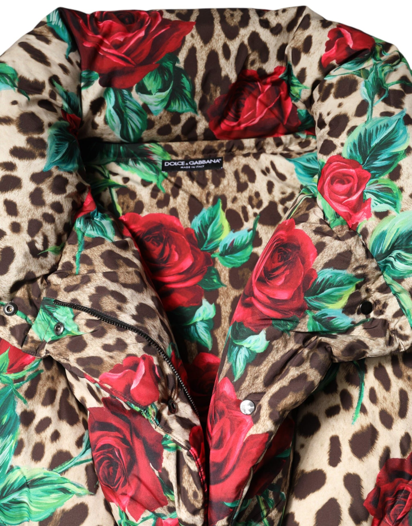 Dolce &amp; Gabbana Multicolor Leopard Rose Puffer Quilted Jacket