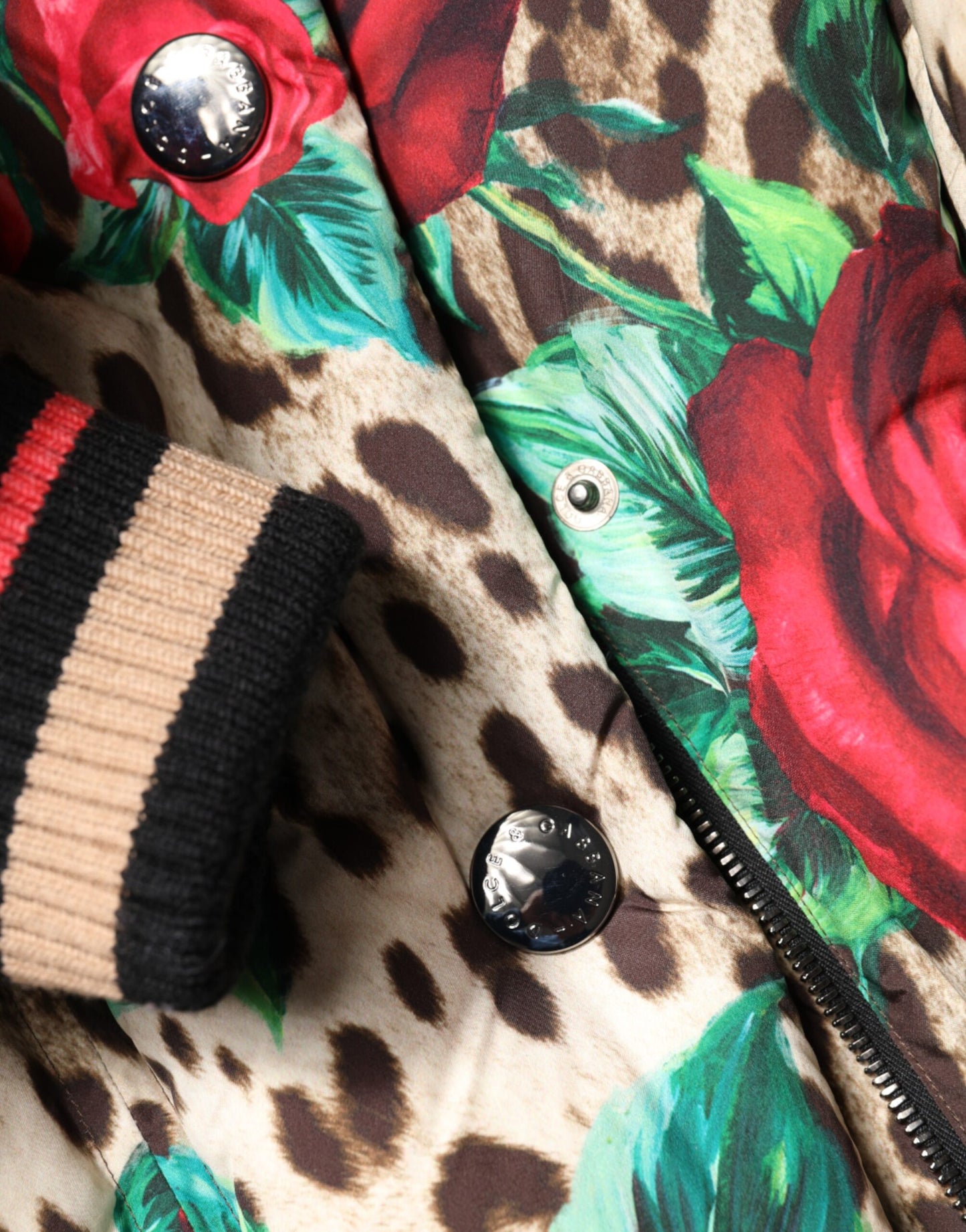 Dolce &amp; Gabbana Multicolor Leopard Rose Puffer Quilted Jacket
