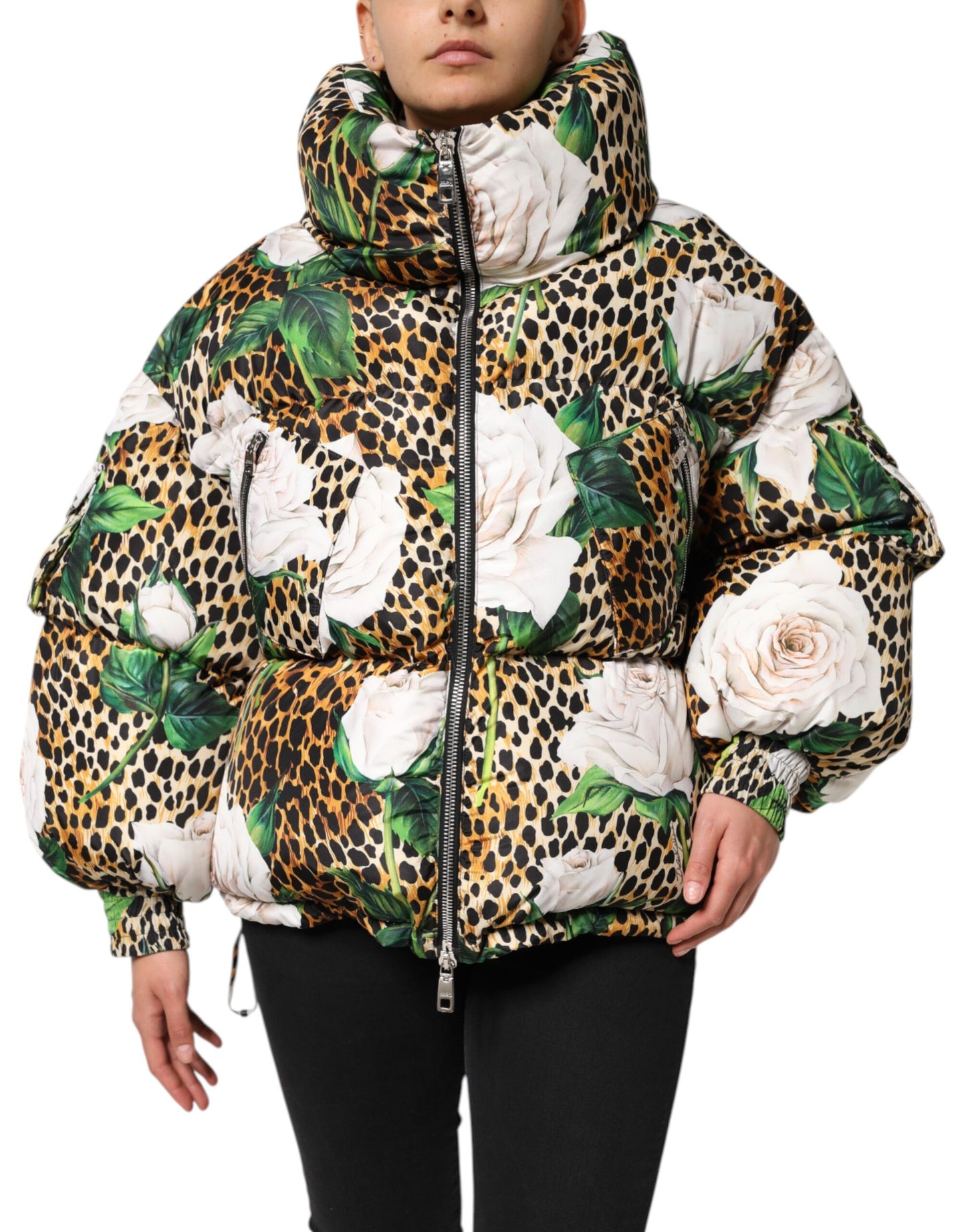 Dolce &amp; Gabbana Multicolor Leopard Rose Puffer Quilted Jacket