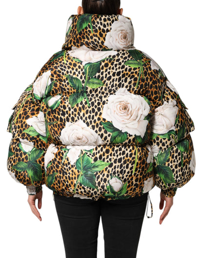 Dolce &amp; Gabbana Multicolor Leopard Rose Puffer Quilted Jacket