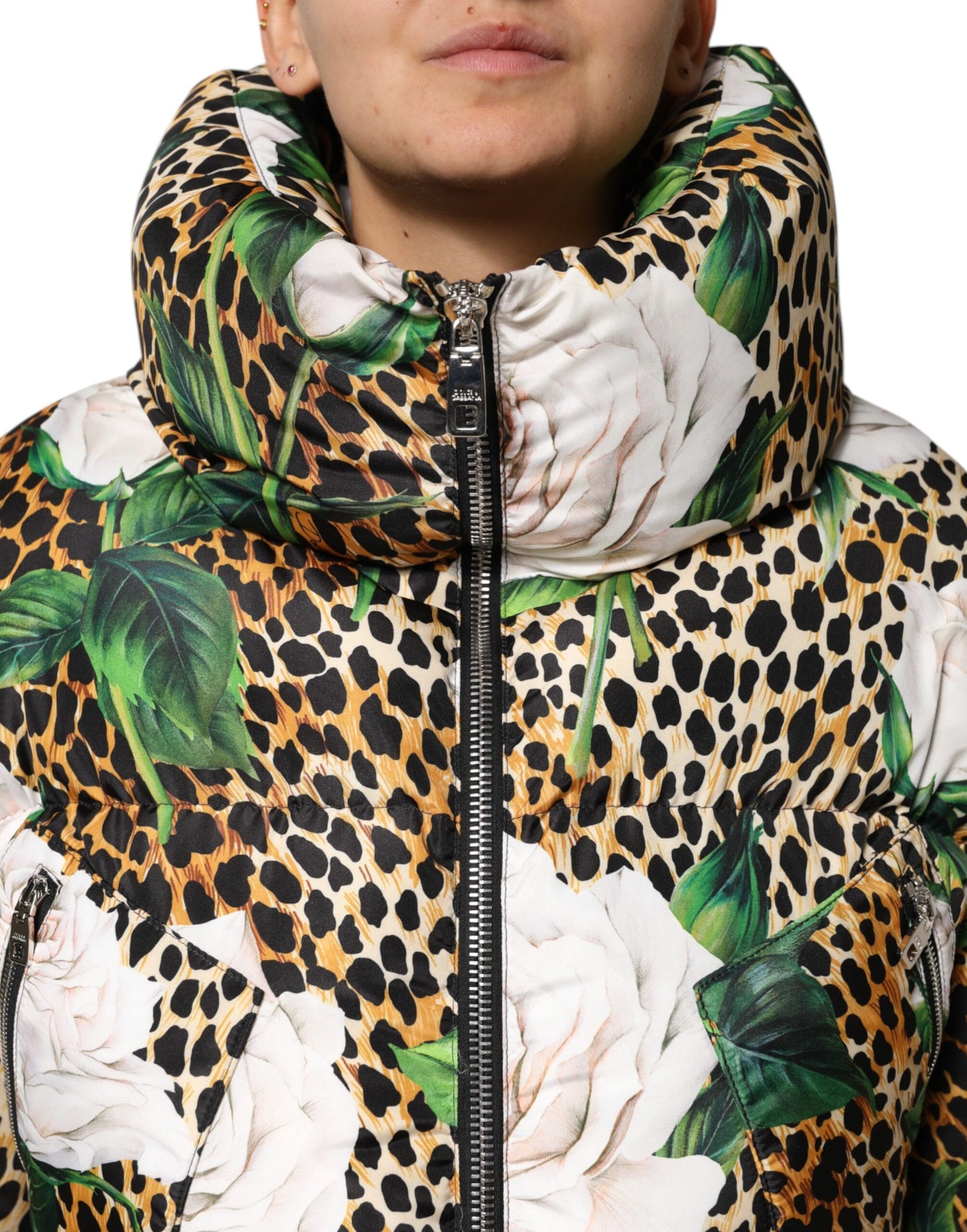 Dolce &amp; Gabbana Multicolor Leopard Rose Puffer Quilted Jacket