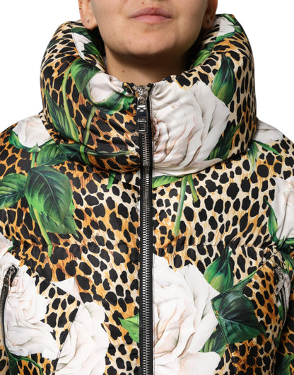 Dolce &amp; Gabbana Multicolor Leopard Rose Puffer Quilted Jacket