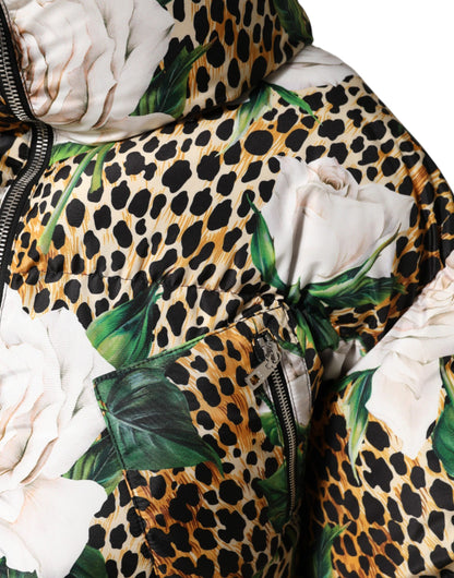 Dolce &amp; Gabbana Multicolor Leopard Rose Puffer Quilted Jacket