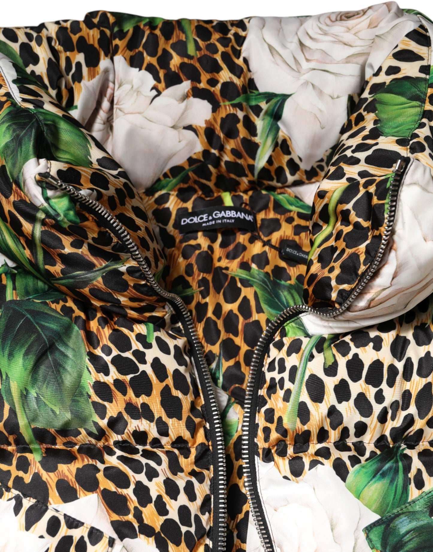 Dolce &amp; Gabbana Multicolor Leopard Rose Puffer Quilted Jacket