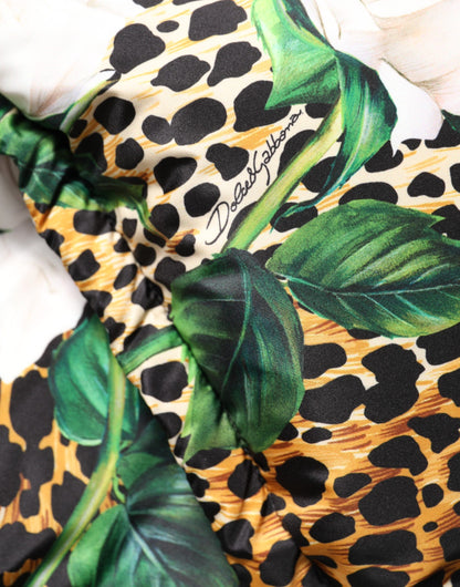 Dolce &amp; Gabbana Multicolor Leopard Rose Puffer Quilted Jacket