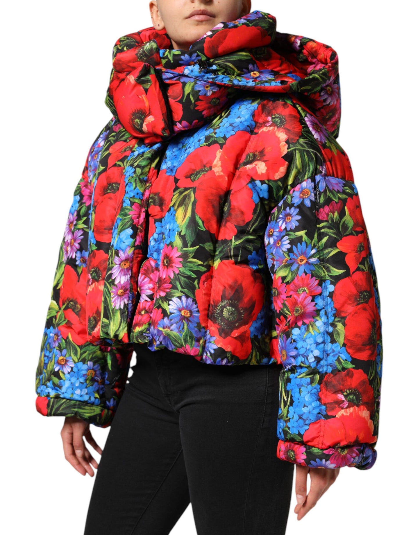 Dolce & Gabbana Multicolor Floral Hooded Puffer Coat Jacket by Dolce & Gabbana