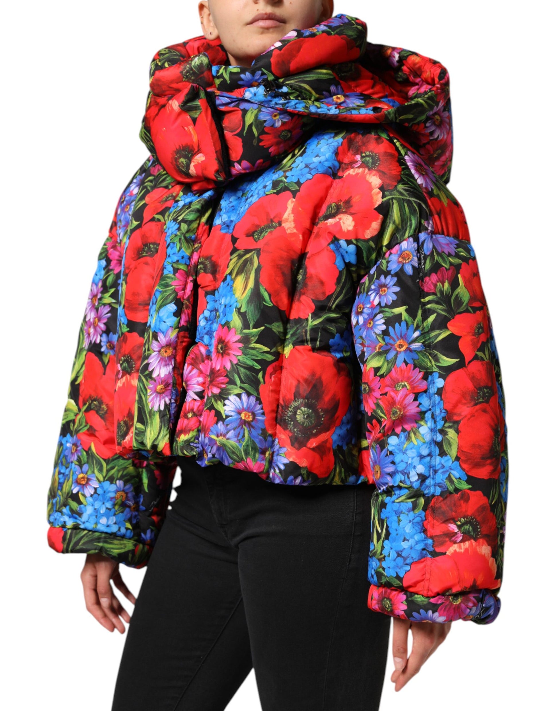 Dolce & Gabbana Multicolor Floral Hooded Puffer Coat Jacket by Dolce & Gabbana