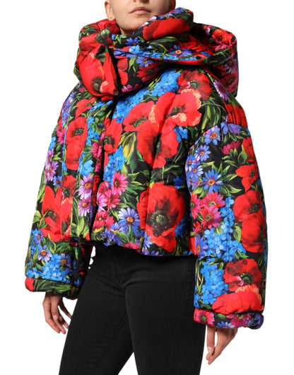Dolce & Gabbana Multicolor Floral Hooded Puffer Coat Jacket by Dolce & Gabbana