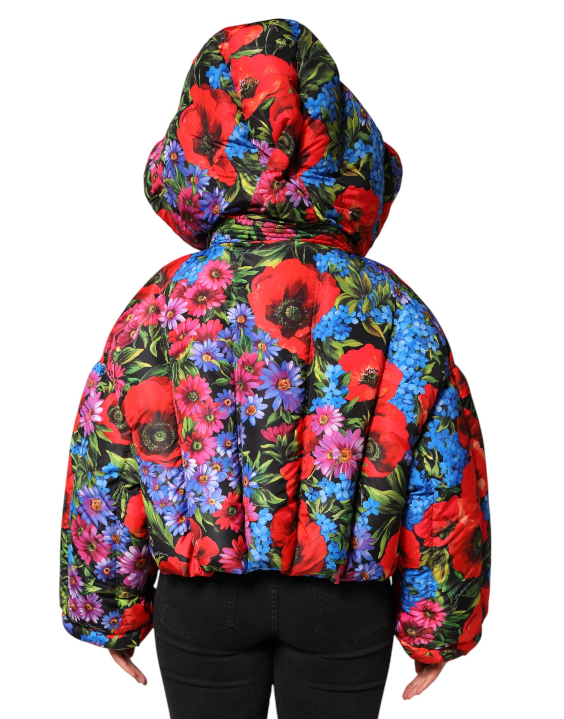 Dolce & Gabbana Multicolor Floral Hooded Puffer Coat Jacket by Dolce & Gabbana