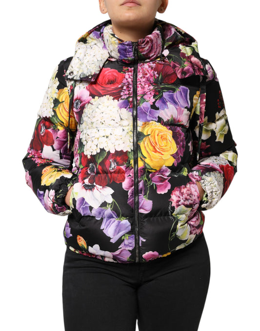 Dolce & Gabbana Multicolor Floral Hooded Puffer Quilted Jacket by Dolce & Gabbana
