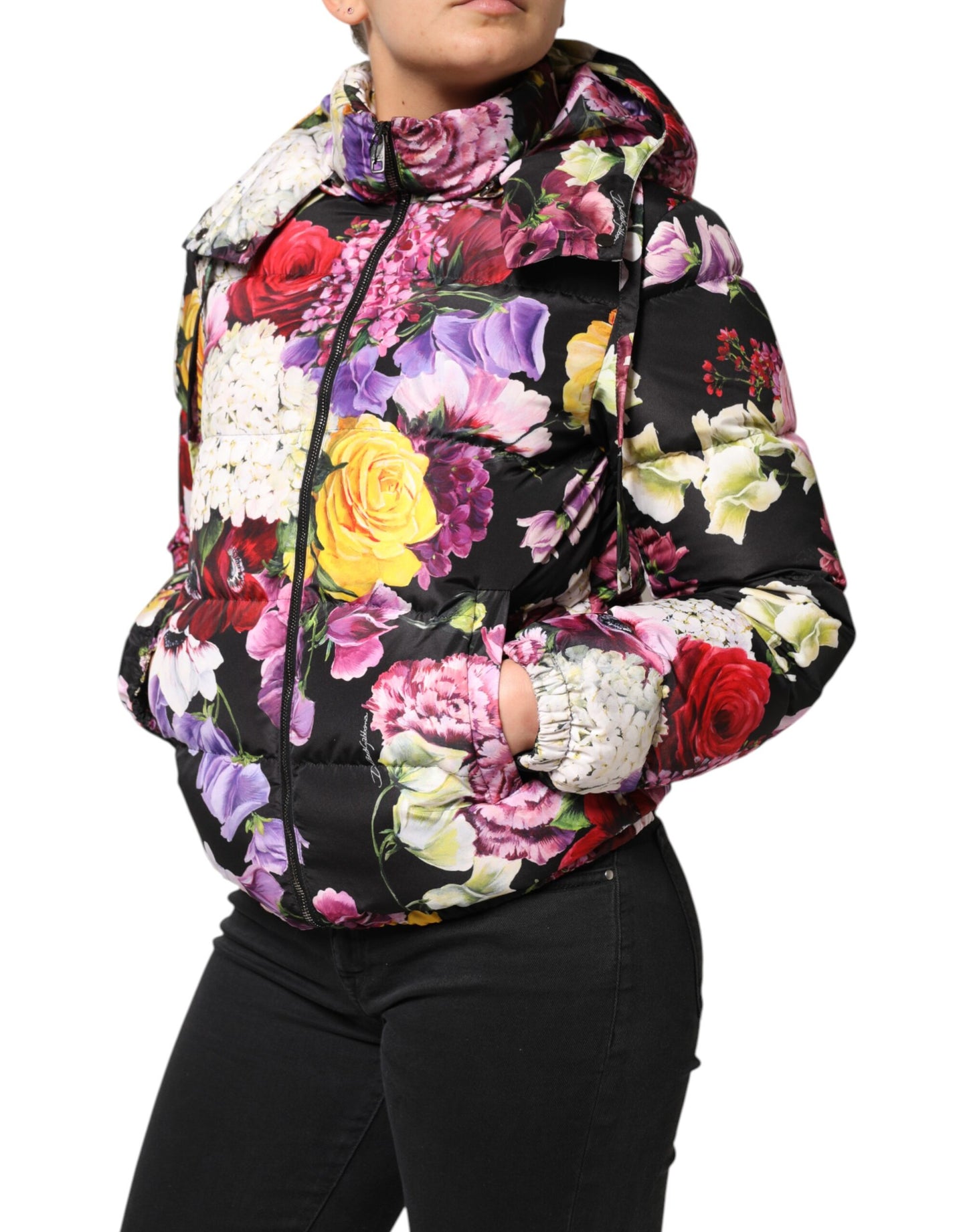 Dolce & Gabbana Multicolor Floral Hooded Puffer Quilted Jacket by Dolce & Gabbana