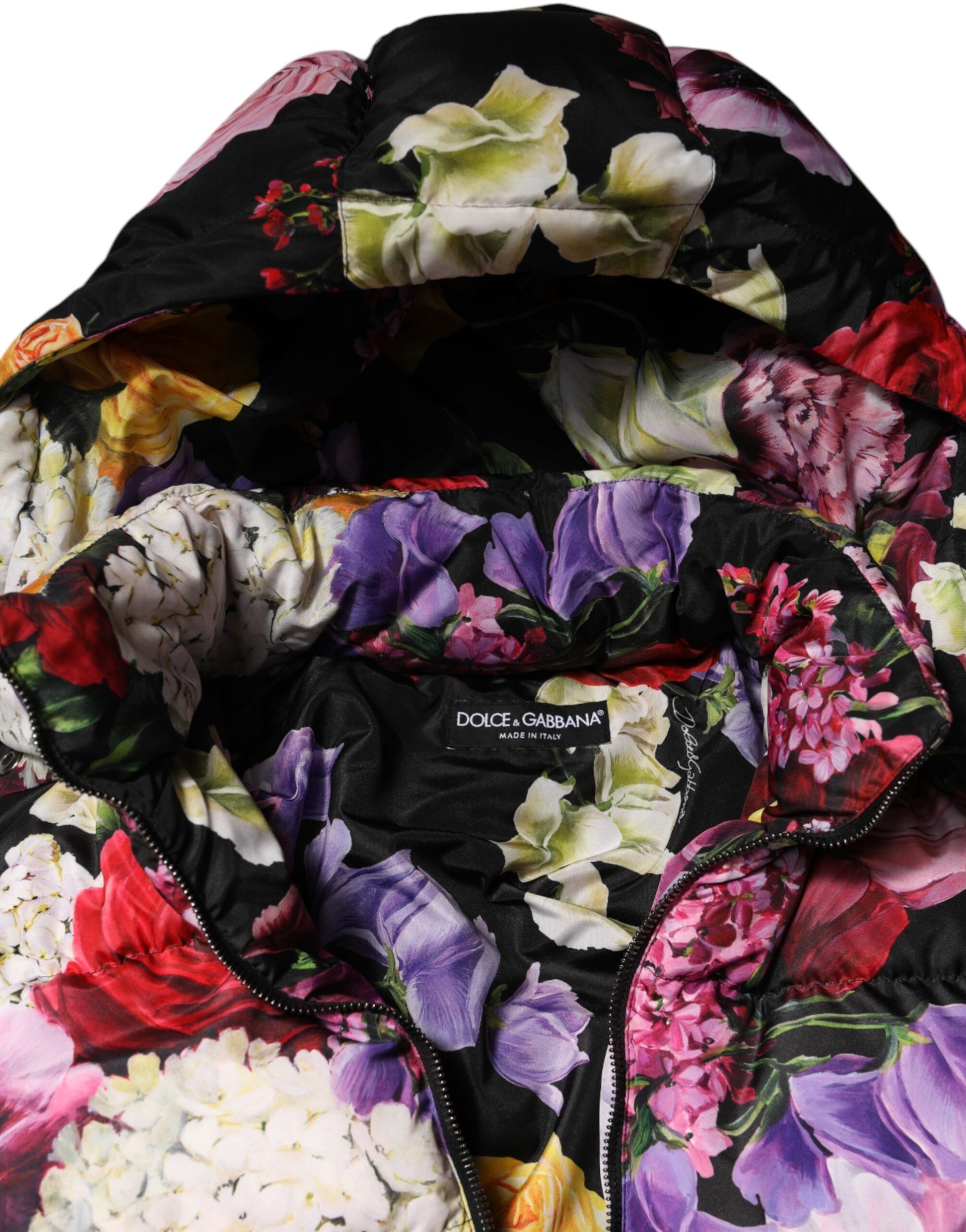 Dolce & Gabbana Multicolor Floral Hooded Puffer Quilted Jacket by Dolce & Gabbana