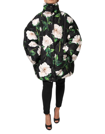 Dolce & Gabbana Black Floral Print Puffer Quilted Jacket by Dolce & Gabbana