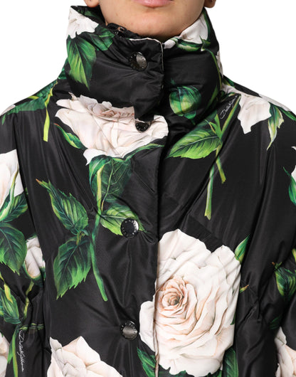Dolce & Gabbana Black Floral Print Puffer Quilted Jacket by Dolce & Gabbana