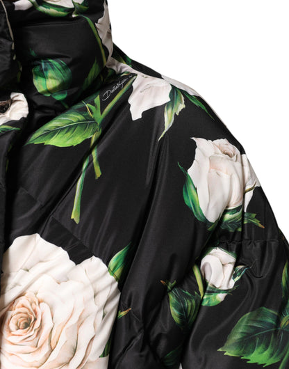 Dolce & Gabbana Black Floral Print Puffer Quilted Jacket by Dolce & Gabbana