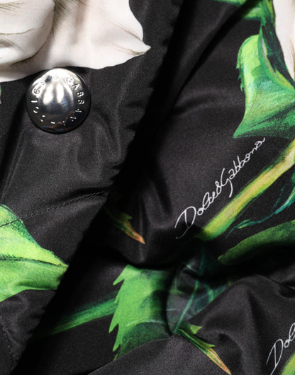 Dolce & Gabbana Black Floral Print Puffer Quilted Jacket by Dolce & Gabbana