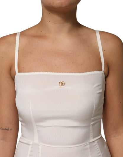 Dolce &amp; Gabbana White Full Slip DG Logo Silk Dress Sleepwear