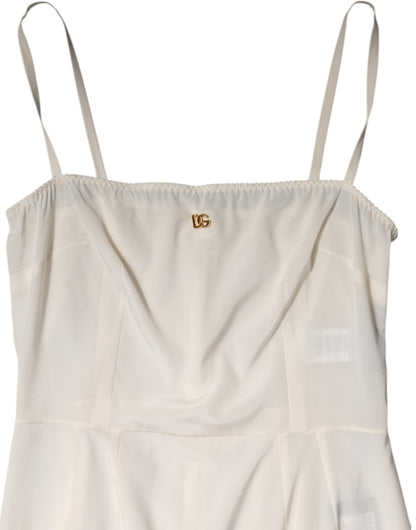 Dolce &amp; Gabbana White Full Slip DG Logo Silk Dress Sleepwear